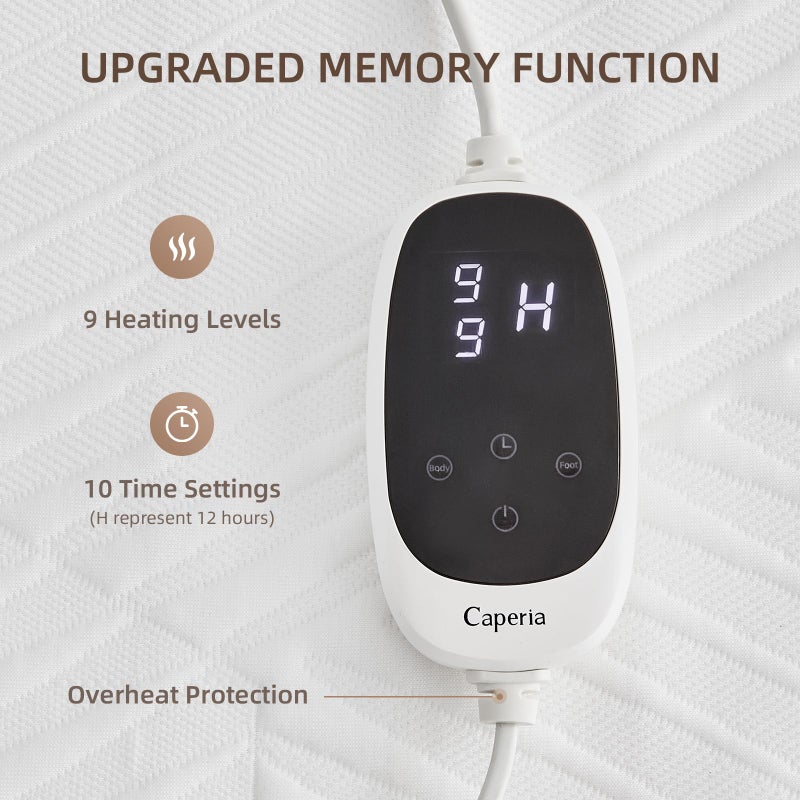 Caperia Multizone Waterproof Heated Mattress Pad, Individual Body & Feet Electric Mattress Bed Warmer 9 Heat Settings, 1-12 Hours Auto Off, Deep Pocket, Fast Heating, Machine Washable, Full, 54" x 75" - Image 3