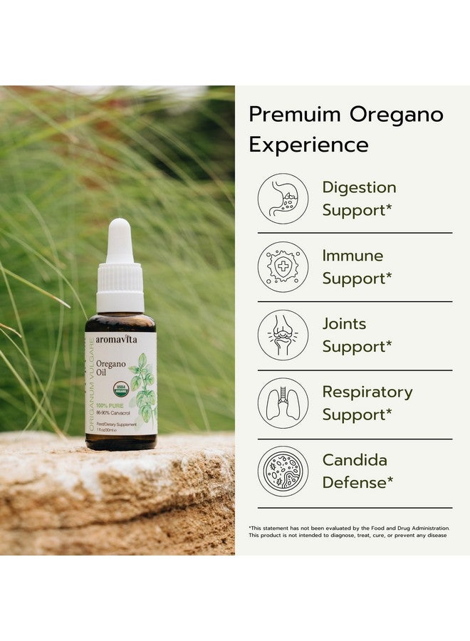 AROMAVITA Essential Organic Oil of Oregano-100% Pure Undiluted Greek Oregano Oil with Carvacrol - Over 86%, Non-GMO, Extra Strength Oregano Oil Organic Liquid Drops, 1 FL.OZ/30ml - Image 2