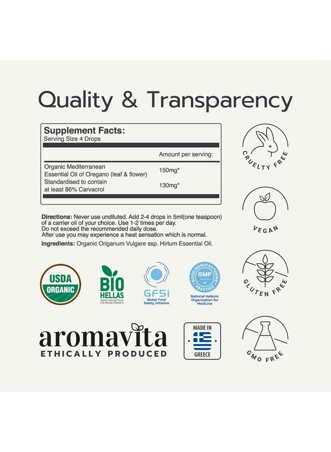 AROMAVITA Essential Organic Oil of Oregano-100% Pure Undiluted Greek Oregano Oil with Carvacrol - Over 86%, Non-GMO, Extra Strength Oregano Oil Organic Liquid Drops, 1 FL.OZ/30ml - Image 3