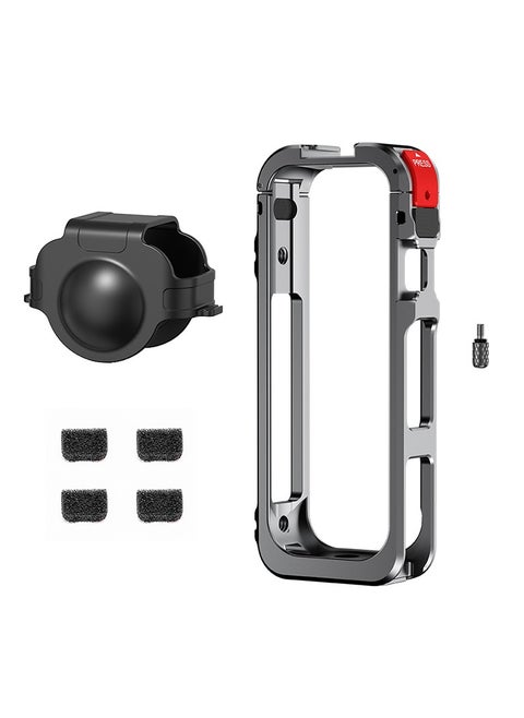 Aluminum Alloy Cage Frame for Insta360 X5 – Precision Fit Metal Housing with Cold Shoe & 1/4 Screw Mount – Expandable Bracket for Horizontal Shooting – Insta360 X5 Action Camera Protective Frame