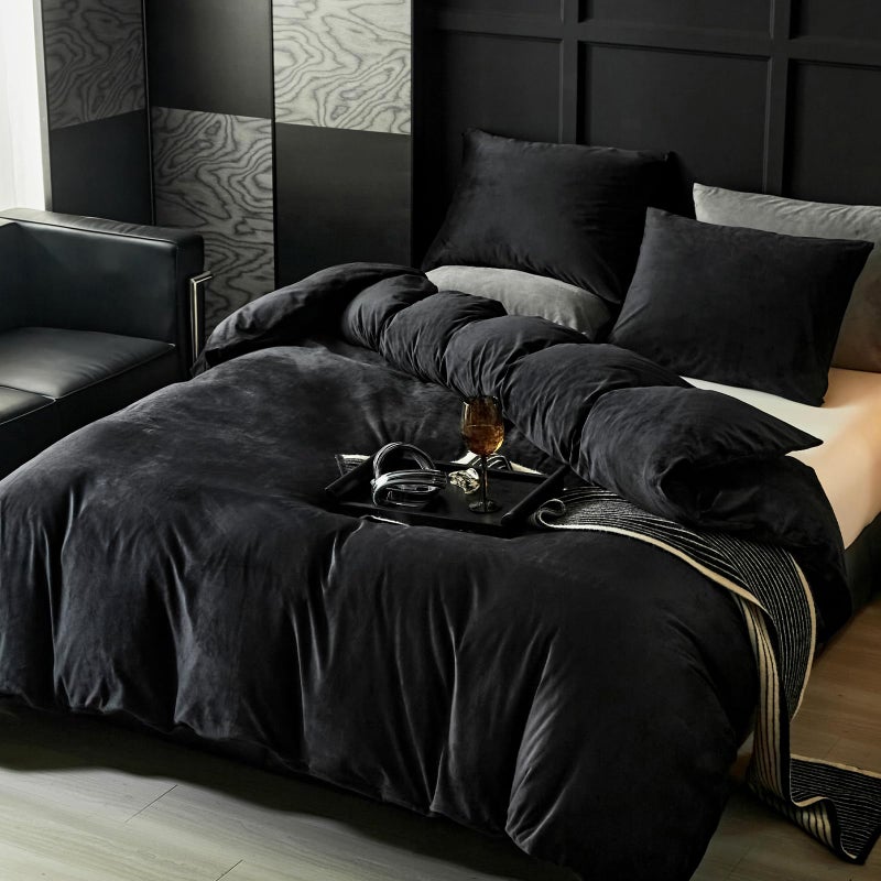 WARMDERN Black Flannel Velvet Duvet Cover Queen Size Duvet Cover Bedding Sets, 3pcs Ultra Soft Luxury Textured Modern Crystal Velvet Duvet Covers with Zipper Closure(Black, Queen) - Image 2