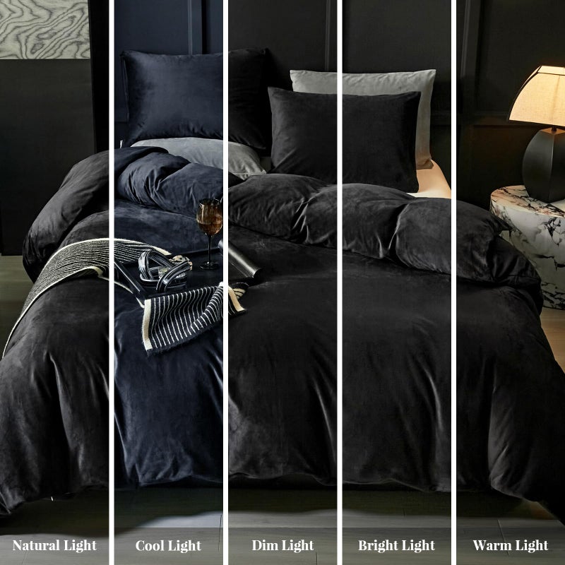 WARMDERN Black Flannel Velvet Duvet Cover Queen Size Duvet Cover Bedding Sets, 3pcs Ultra Soft Luxury Textured Modern Crystal Velvet Duvet Covers with Zipper Closure(Black, Queen) - Image 3