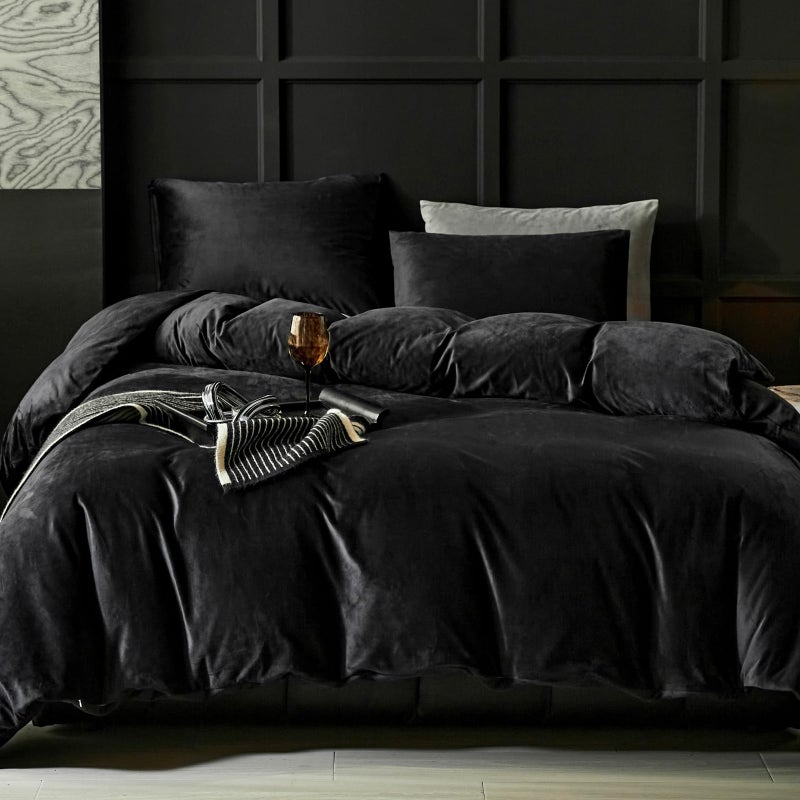 WARMDERN Black Flannel Velvet Duvet Cover Queen Size Duvet Cover Bedding Sets, 3pcs Ultra Soft Luxury Textured Modern Crystal Velvet Duvet Covers with Zipper Closure(Black, Queen) - Image 1