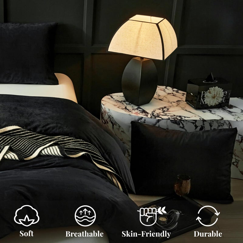 WARMDERN Black Flannel Velvet Duvet Cover Queen Size Duvet Cover Bedding Sets, 3pcs Ultra Soft Luxury Textured Modern Crystal Velvet Duvet Covers with Zipper Closure(Black, Queen) - Image 5