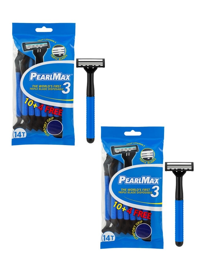 بيرل ماكس 28 قطعة من شفرات الحلاقة ثلاثية الشفرات للرجال، حلاقة ناعمة مع جل الصبار وشريط ترطيب فيتامين E، شفرات حلاقة للاستخدام مرة واحدة - Image 1