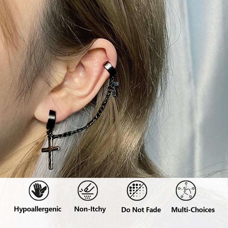 ASDICOXB 15 Pairs Punk Style Earrings Set for Women and Men, Black Stainless Steel Gothic Earrings Kit Fashion Cross with Cross, Axe, Wing, Skull Heads, Spider, and More (15) (Black, dark punk) - Image 3