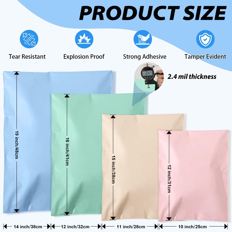 Oududianzi عبوات شحن متعددة الأحجام من أودوديانزي (10 كل منها: 14x19، 12x15، 11x15، 10x13)، عبوات شحن متنوعة الحجم، أكياس بولي، أكياس ذاتية الإغلاق، أكياس التعبئة للشحن - Image 2