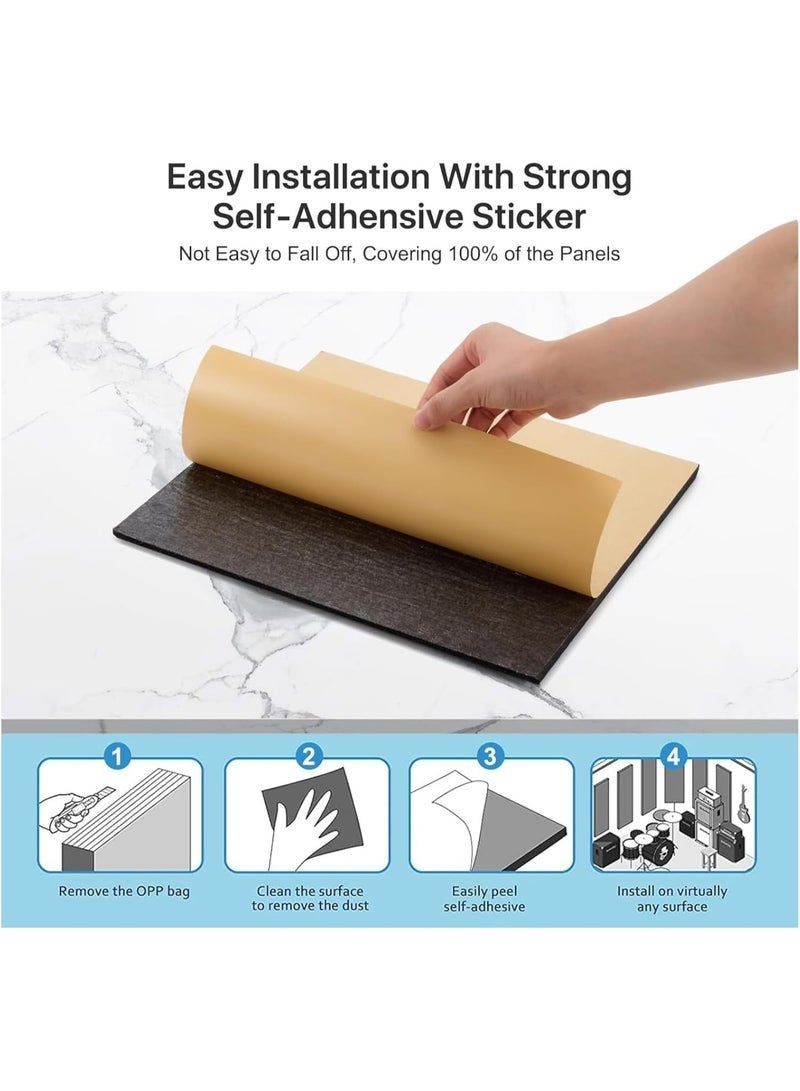 عبوة من ١٢ لوحًا صوتيًا ذاتي اللصق، ألواح إسفنجية عازلة للصوت من البوليستر عالي الكثافة، مقاس ١٢ بوصة × ١٢ بوصة × ٠.٤ بوصة، ألواح جدران عازلة للصوت للمنزل والمكتب (أسود) - Image 5