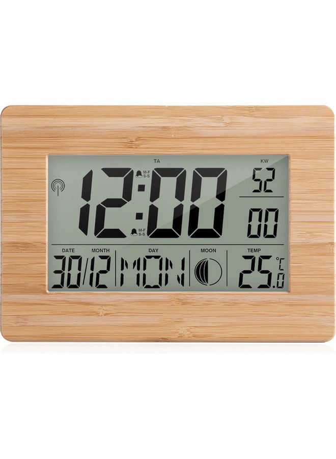 NIBEMINENT LCD Digital Calendar Alarm Clock Brown 24.2x17.3x3.9cm - Image 1