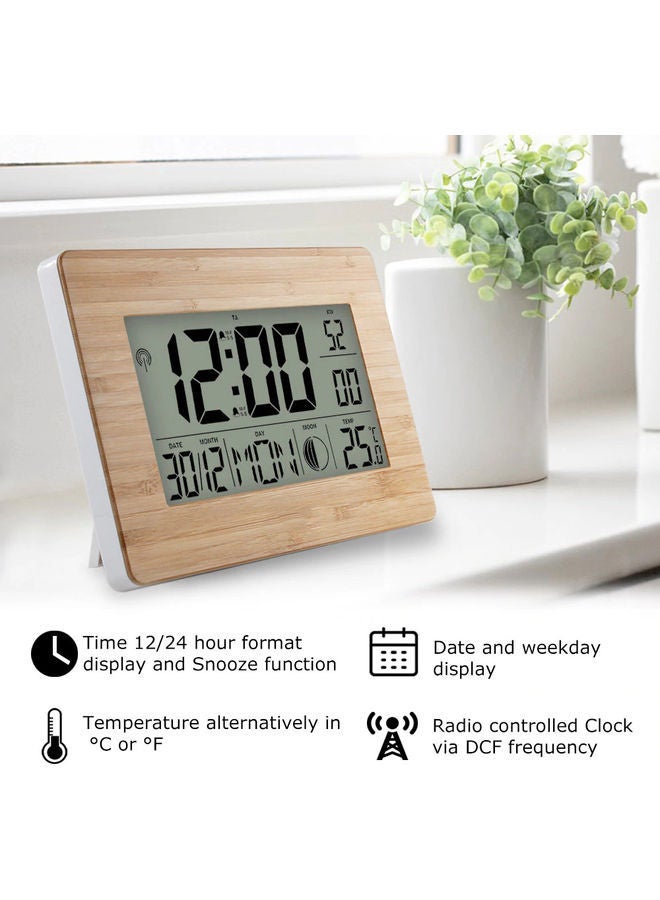 NIBEMINENT LCD Digital Calendar Alarm Clock Brown 24.2x17.3x3.9cm - Image 2