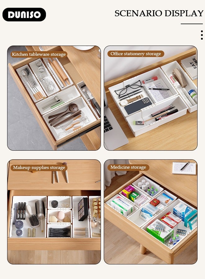 DUNISO 6PCS Drawer Organizers Tray Set, 3 Sizes Plastic Vanity Drawer Organizers, Stretchable Desk Drawer Organizer Trays, Bathroom Drawer Organizer Trays, Versatile Tidy Divider for Dresser,Bathroom,Kitchen,Office - Image 3