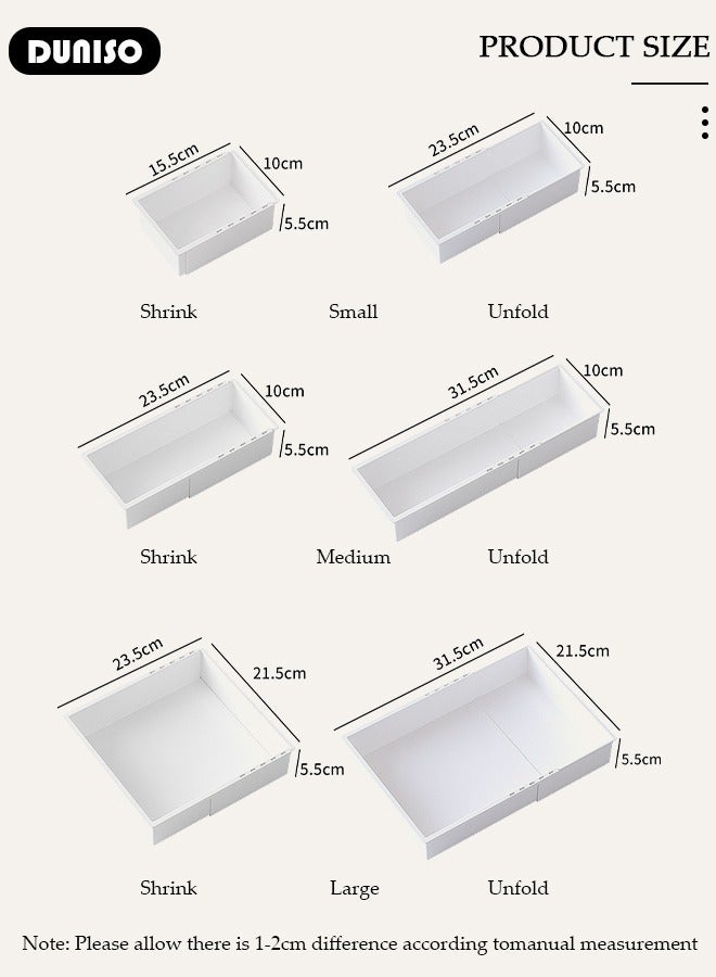 DUNISO 6PCS Drawer Organizers Tray Set, 3 Sizes Plastic Vanity Drawer Organizers, Stretchable Desk Drawer Organizer Trays, Bathroom Drawer Organizer Trays, Versatile Tidy Divider for Dresser,Bathroom,Kitchen,Office - Image 4