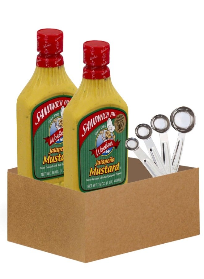 GROVE Jalapeno Mustard – 2x Mustard Sndwch Pal Jalapeno, 16 OZ. Bundle with Stainless Steel Measuring Spoon Set – Spicy Condiment for Sandwiches, Burgers, and Deli Meals Gift Set (3 Items) - Image 1