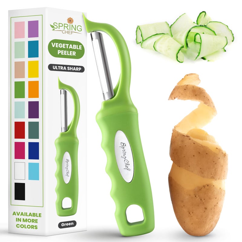 Spring Chef Premium Swivel Vegetable Peeler, Soft Grip Handle and Ultra Sharp Stainless Steel Blades - Perfect Kitchen Peeler For Veggie, Fruit, Potato, Carrot, Apple - Green - Image 1