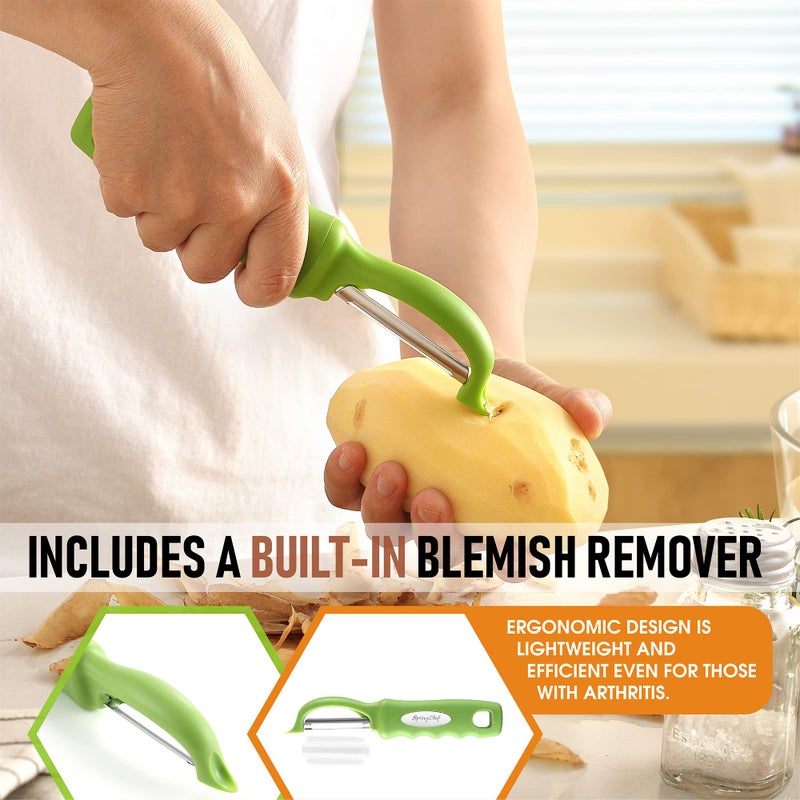 Spring Chef Premium Swivel Vegetable Peeler, Soft Grip Handle and Ultra Sharp Stainless Steel Blades - Perfect Kitchen Peeler For Veggie, Fruit, Potato, Carrot, Apple - Green - Image 5