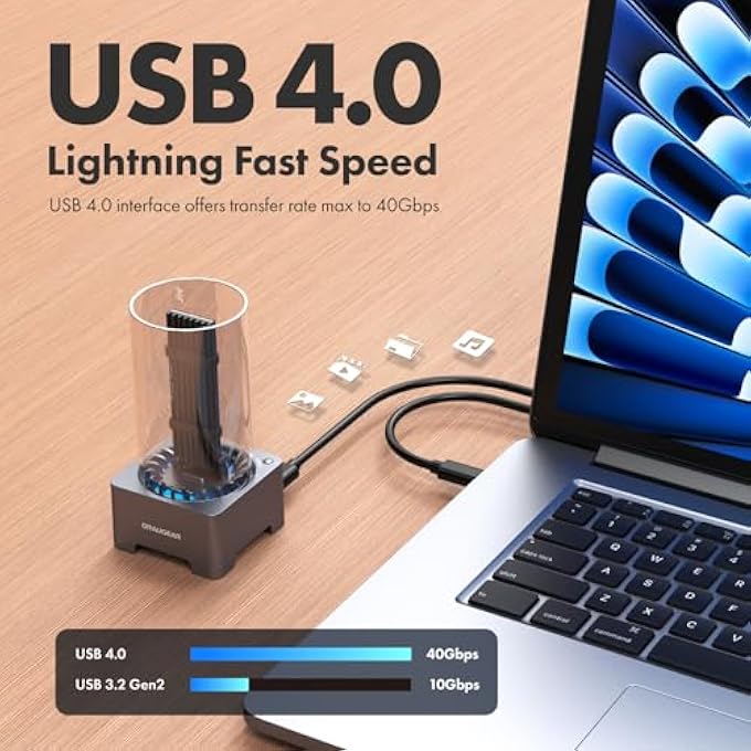 GRAUGEAR 40GBPS M.2 NVME SSD DOCKING STATION, USB 4 EXTERNAL DOCKING STATION WITH COOLING FAN, UASP SUPPORT, THUNDERBOLT 4/3 COMPATIBLE, ASM2464PD CHIP - Image 3