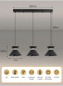 YATAI LIGHTING Modern LED Pendant Light, 30W Adjustable Height Cone Shape Chandelier, Remote Control Dimmable Lighting (3000-6000K), Minimalist Black Design for Dining Room, Kitchen Island, 10-20㎡  - Image 2