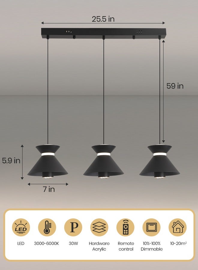 YATAI LIGHTING Modern LED Pendant Light, 30W Adjustable Height Cone Shape Chandelier, Remote Control Dimmable Lighting (3000-6000K), Minimalist Black Design for Dining Room, Kitchen Island, 10-20㎡  - Image 2