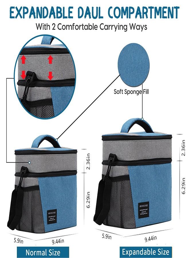 Insulated Lunch Bag with Adjustable Shoulder Straps, 8L Double Zipper Wide Open Lunch Tote, Leak Proof Cooler and Warm Insulated Hot Lunch Bag for Office Camping Hiking School Picnic Beach (Blue)  - Image 4