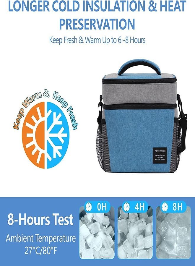Insulated Lunch Bag with Adjustable Shoulder Straps, 8L Double Zipper Wide Open Lunch Tote, Leak Proof Cooler and Warm Insulated Hot Lunch Bag for Office Camping Hiking School Picnic Beach (Blue)  - Image 2