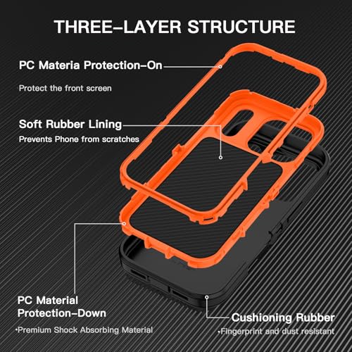 I-HONVA for iPhone 17 Pro Max Case Shockproof Dust/Drop Proof 3-Layer Full Body Protection [Without Screen Protector] Rugged Heavy Duty Cover Case for Apple iPhone 17 Pro Max 6.9" 2025,Black/Orange - Image 2
