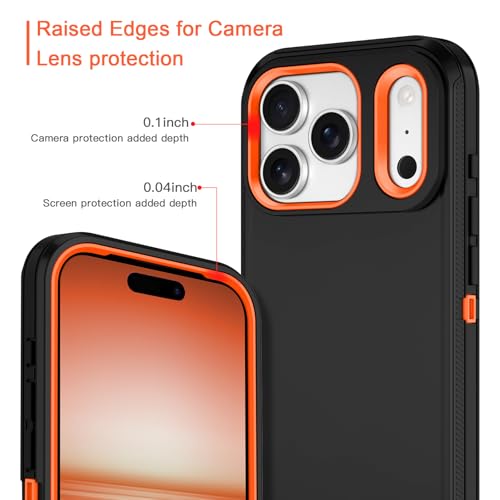 I-HONVA for iPhone 17 Pro Max Case Shockproof Dust/Drop Proof 3-Layer Full Body Protection [Without Screen Protector] Rugged Heavy Duty Cover Case for Apple iPhone 17 Pro Max 6.9" 2025,Black/Orange - Image 3