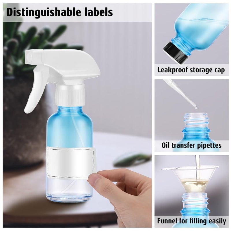Tecohouse Glass Spray Bottles 4 oz, 2 Pack Spray Bottles for Hair Empty Refillable Fine Mist Sprayer with Labels, Funnel, Pipettes Blue - Image 5