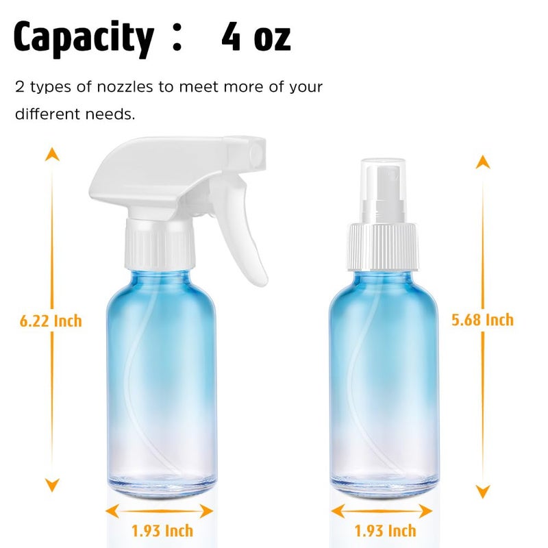 Tecohouse Glass Spray Bottles 4 oz, 2 Pack Spray Bottles for Hair Empty Refillable Fine Mist Sprayer with Labels, Funnel, Pipettes Blue - Image 4