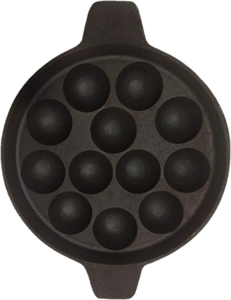 Bharath Agencies 12 Cavity Appam Patra Kuzhi Paniyaram Pre-Seasoned Cast Iron Paddu Tawa with Sesame Oil, Brown, Each Hole - 2 inch in Diameter - Image 4