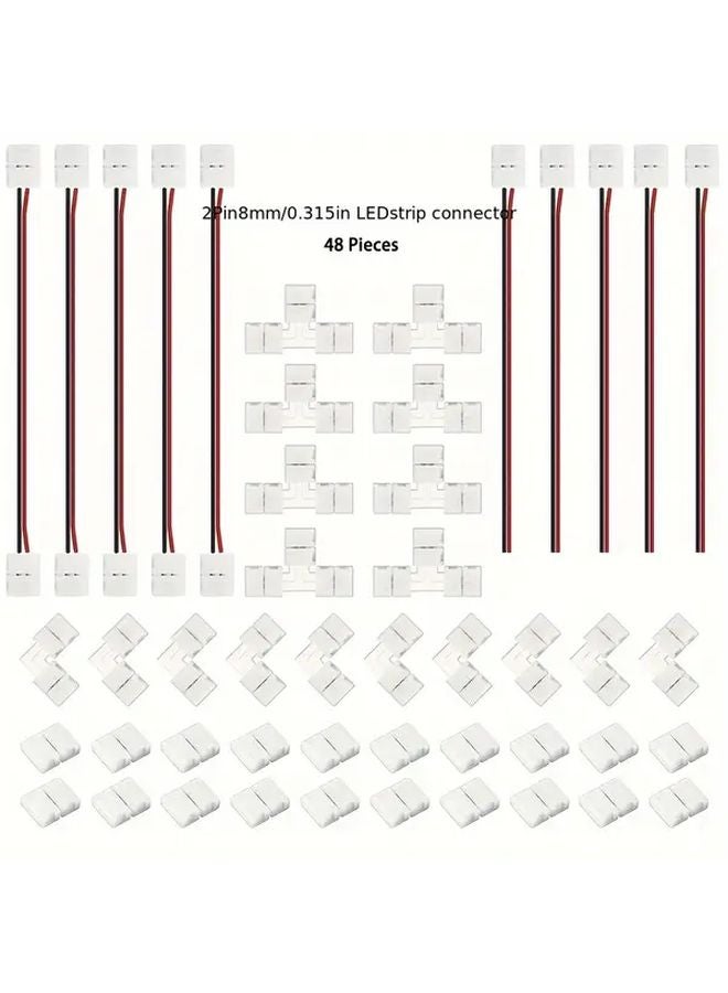 48 قطعة مجموعة موصل شريط LED بدون لحام 8 مم 2 دبوس مخصصة لـ 3528 و 2835 - Image 1