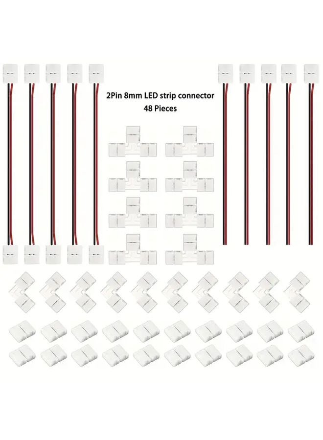 48 قطعة مجموعة موصل شريط LED بدون لحام 8 مم 2 دبوس مخصصة لـ 3528 و 2835 - Image 2