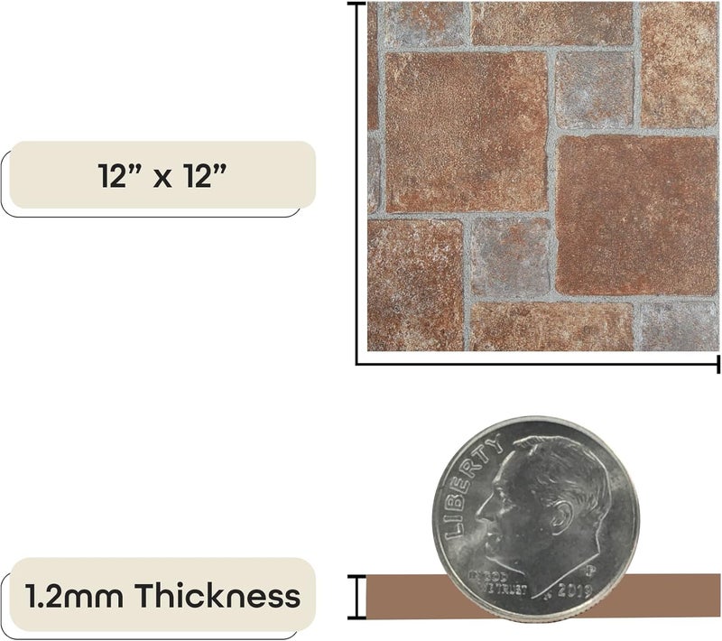 Achim Tivoli Self Adhesive Vinyl Floor Tiles, 45 Tiles - 12" x 12", Brick Pavers Peel & Stick, DIY Flooring for Kitchen, Dining Room, Bedrooms, Basements & Bathrooms by Home Decor - Image 4