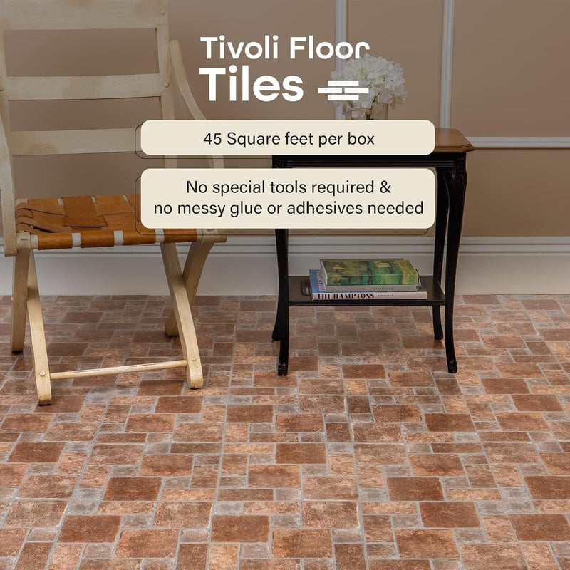 Achim Tivoli Self Adhesive Vinyl Floor Tiles, 45 Tiles - 12" x 12", Brick Pavers Peel & Stick, DIY Flooring for Kitchen, Dining Room, Bedrooms, Basements & Bathrooms by Home Decor - Image 2