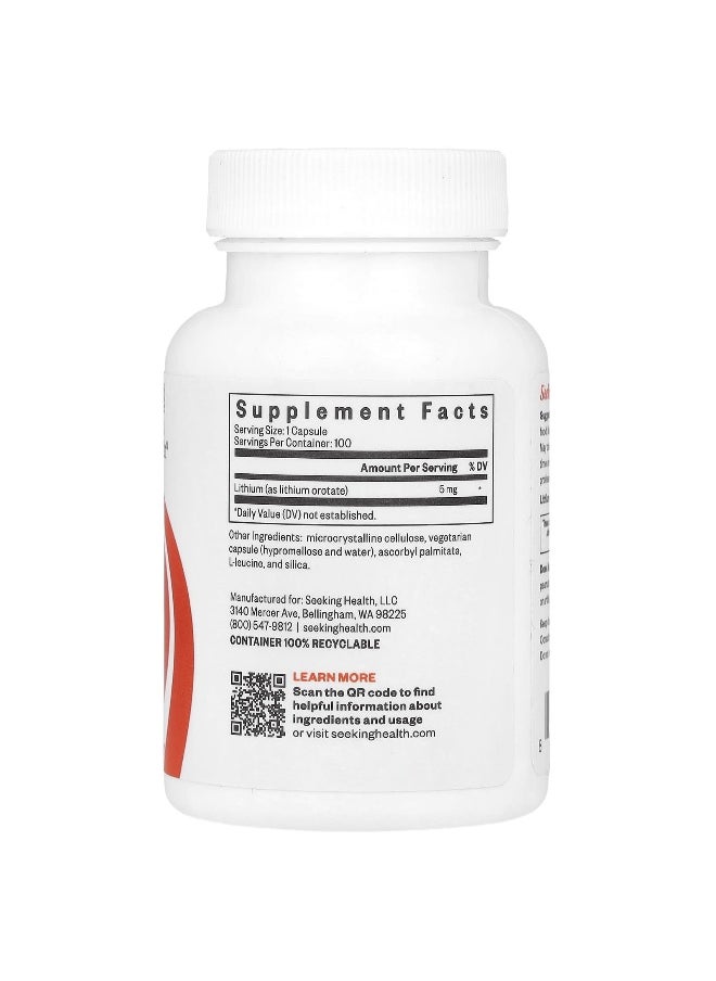 Seeking Health Seeking Health, Lithium Orotate, 5 mg, 100 Vegetarian Capsules  - Image 2