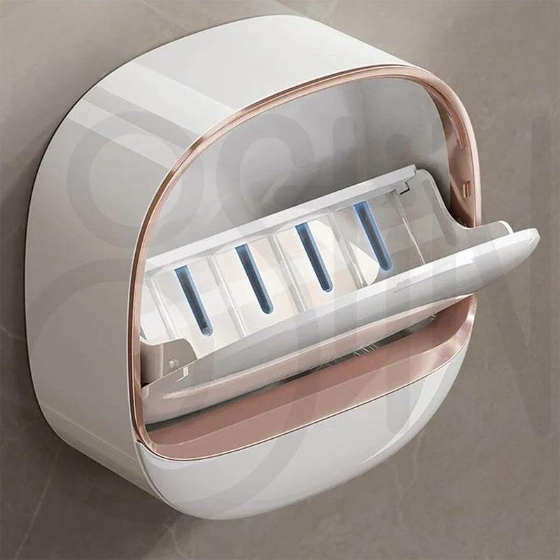 Ostin Waterproof Soap Dish Holder, Soap Holder with Drain Tray Keep Soap Bars Dry/Adhesive Soap Box Wall Suction Mounted for Bathroom (White) - Image 2