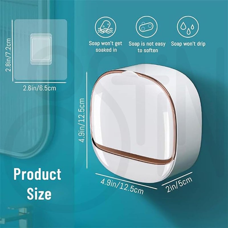 Ostin Waterproof Soap Dish Holder, Soap Holder with Drain Tray Keep Soap Bars Dry/Adhesive Soap Box Wall Suction Mounted for Bathroom (White) - Image 4