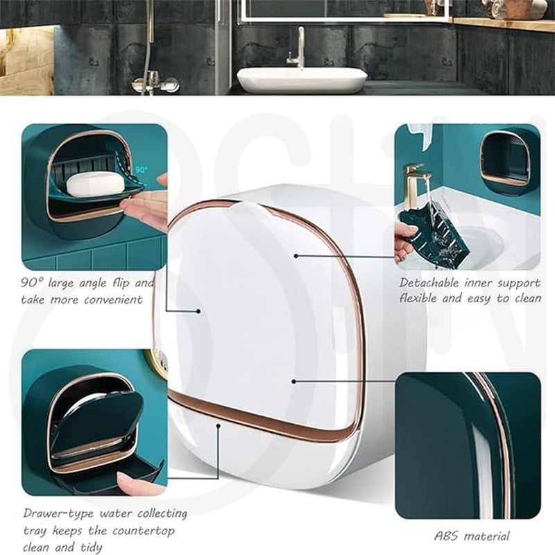Ostin Waterproof Soap Dish Holder, Soap Holder with Drain Tray Keep Soap Bars Dry/Adhesive Soap Box Wall Suction Mounted for Bathroom (White) - Image 5
