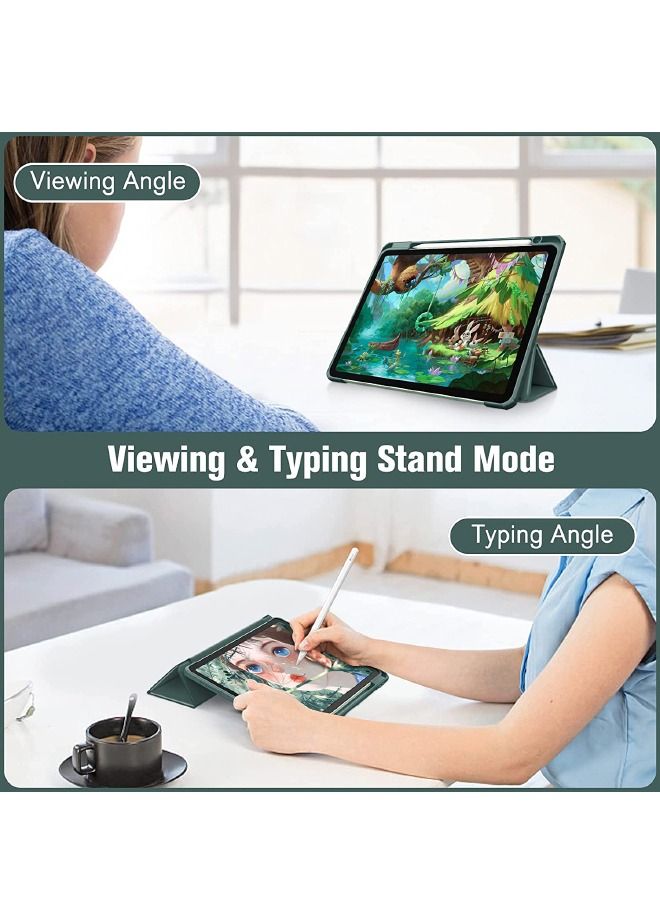 غطاء هجين رفيع لجهاز iPad Air 7 (2025)/Air 6 (2024) مقاس 11 بوصة، iPad Air 5 (2022)/Air 4 (2020) مقاس 10.9 بوصة، مع حامل ثلاثي الطي وحامل أقلام، وخاصية الاستيقاظ التلقائي والنوم، وغطاء مغناطيسي ذكي، وغطاء خلفي من الأكريليك الشفاف المقاوم للصدمات، باللون الأخضر الليلي - Image 3
