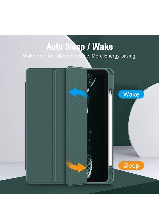غطاء هجين رفيع لجهاز iPad Air 7 (2025)/Air 6 (2024) مقاس 11 بوصة، iPad Air 5 (2022)/Air 4 (2020) مقاس 10.9 بوصة، مع حامل ثلاثي الطي وحامل أقلام، وخاصية الاستيقاظ التلقائي والنوم، وغطاء مغناطيسي ذكي، وغطاء خلفي من الأكريليك الشفاف المقاوم للصدمات، باللون الأخضر الليلي - Image 4