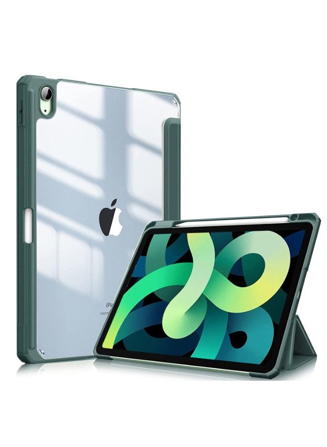غطاء هجين رفيع لجهاز iPad Air 7 (2025)/Air 6 (2024) مقاس 11 بوصة، iPad Air 5 (2022)/Air 4 (2020) مقاس 10.9 بوصة، مع حامل ثلاثي الطي وحامل أقلام، وخاصية الاستيقاظ التلقائي والنوم، وغطاء مغناطيسي ذكي، وغطاء خلفي من الأكريليك الشفاف المقاوم للصدمات، باللون الأخضر الليلي - Image 1