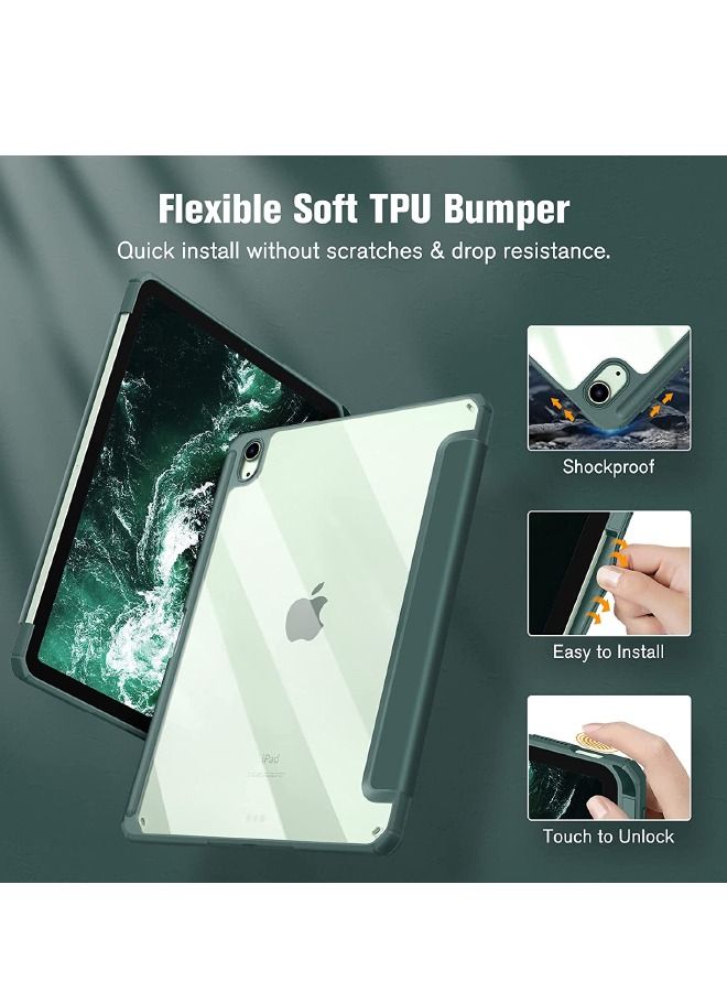 غطاء هجين رفيع لجهاز iPad Air 7 (2025)/Air 6 (2024) مقاس 11 بوصة، iPad Air 5 (2022)/Air 4 (2020) مقاس 10.9 بوصة، مع حامل ثلاثي الطي وحامل أقلام، وخاصية الاستيقاظ التلقائي والنوم، وغطاء مغناطيسي ذكي، وغطاء خلفي من الأكريليك الشفاف المقاوم للصدمات، باللون الأخضر الليلي - Image 5