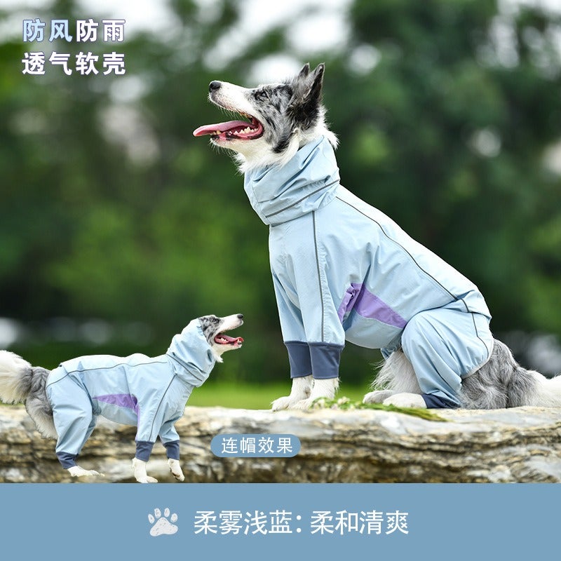 Dog Raincoat Waterproof Reflective Full-Body Hooded Jacket with Leash for Small Medium Large Dogs, Outdoor Pet Gear
