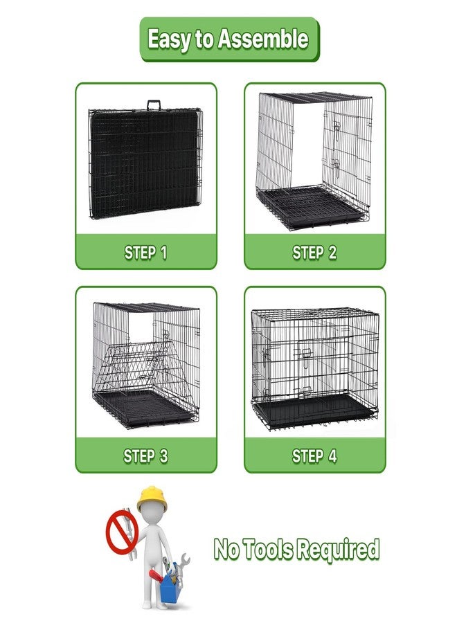 HHS Large Dog Crate Folding Dog Cage Kennel 48 Inch Metal Wire Double-Door Pet Cage for Dogs Heavy Duty Pet Animal Crates with Plastic Tray and Handle for Indoor Outdoor Travel,Black - Image 3