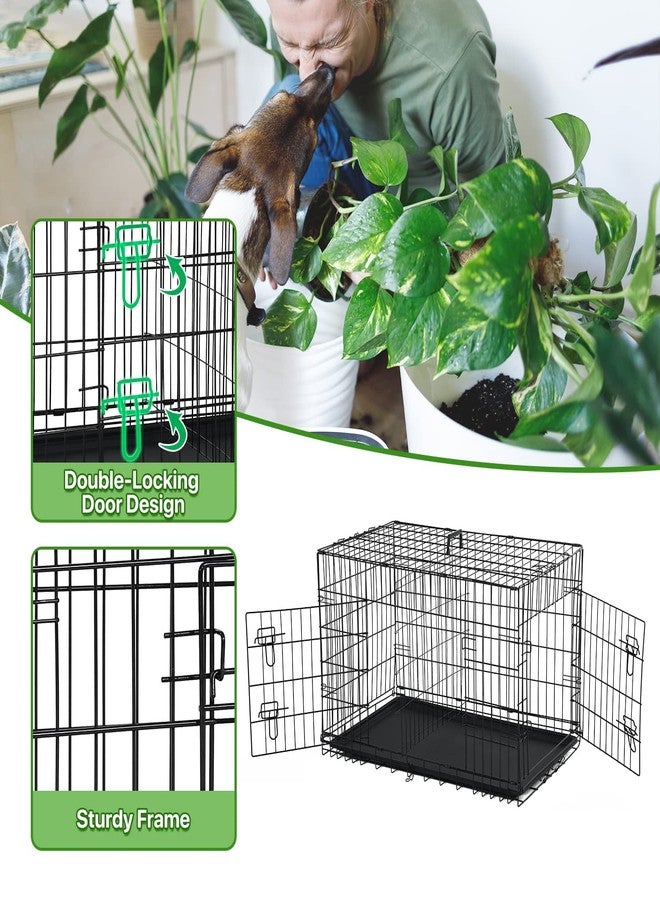 HHS Large Dog Crate Folding Dog Cage Kennel 48 Inch Metal Wire Double-Door Pet Cage for Dogs Heavy Duty Pet Animal Crates with Plastic Tray and Handle for Indoor Outdoor Travel,Black - Image 2