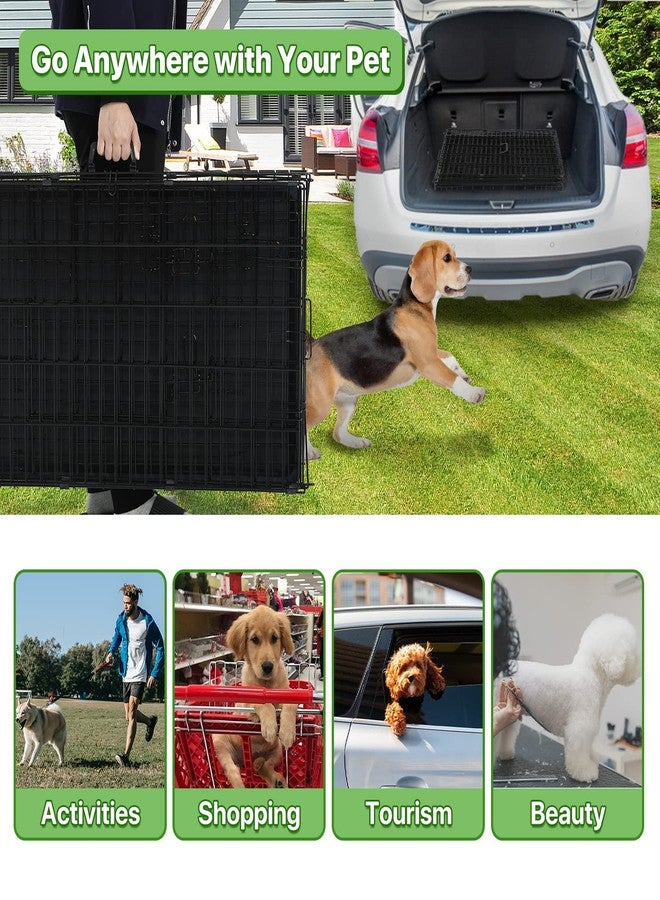 HHS Large Dog Crate Folding Dog Cage Kennel 48 Inch Metal Wire Double-Door Pet Cage for Dogs Heavy Duty Pet Animal Crates with Plastic Tray and Handle for Indoor Outdoor Travel,Black - Image 4