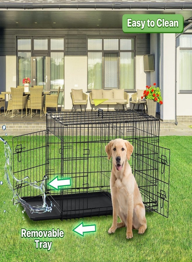 HHS Large Dog Crate Folding Dog Cage Kennel 48 Inch Metal Wire Double-Door Pet Cage for Dogs Heavy Duty Pet Animal Crates with Plastic Tray and Handle for Indoor Outdoor Travel,Black - Image 5