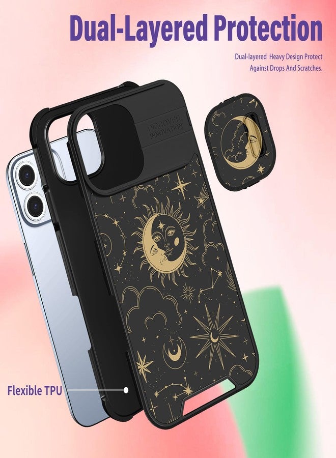 جراب Funermei لهاتف iPhone 16 Pro Max - غطاء هاتف أنيق وجميل بتصميم فريد من نوعه، مزين بالنجوم والشمس والقمر، مع غطاء للكاميرا وحلقة تثبيت، متوافق مع هاتف Apple 16 Pro Max - Image 5