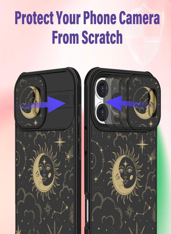 جراب Funermei لهاتف iPhone 16 Pro Max - غطاء هاتف أنيق وجميل بتصميم فريد من نوعه، مزين بالنجوم والشمس والقمر، مع غطاء للكاميرا وحلقة تثبيت، متوافق مع هاتف Apple 16 Pro Max - Image 4