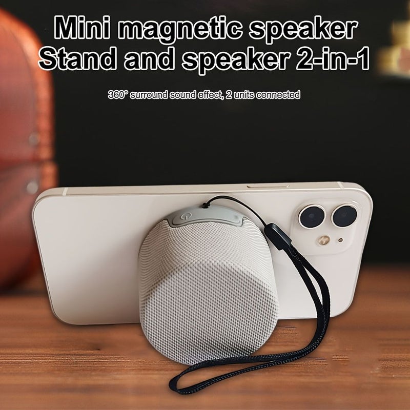 Magnetic Wireless Speaker 2 In 1 Mini Portable Speaker Grey Mobile Phone Holder Outdoor Home Travel - Image 5
