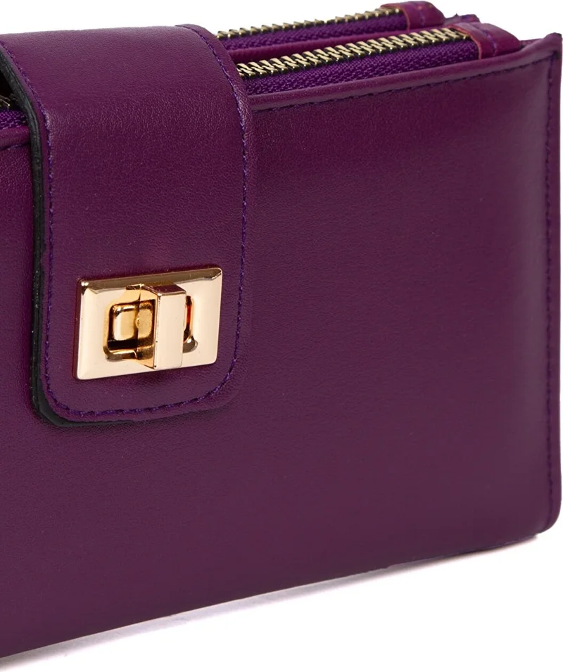 Avca Av A Dos Women's Leather Phone Cash Coin Compartment Card Holder Locked Wrist Hand Strap Portfolio Wallet
